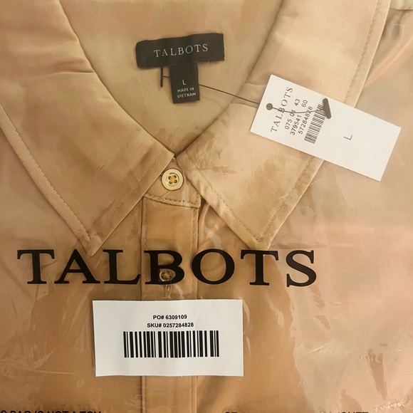 Talbots Soft Satin Charmeuse Button Front Shirt - Taupe Size Large - Picture 3 of 4